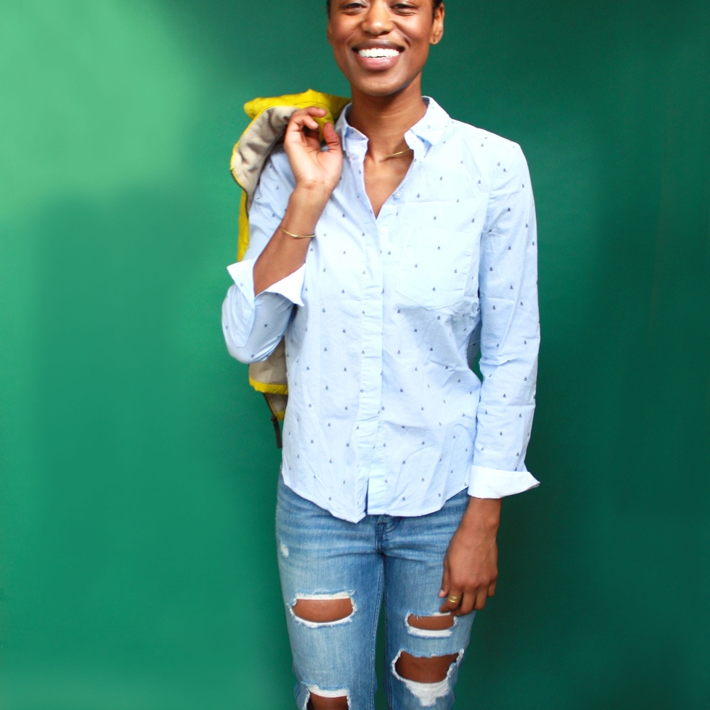 Light blue ladybug Button up